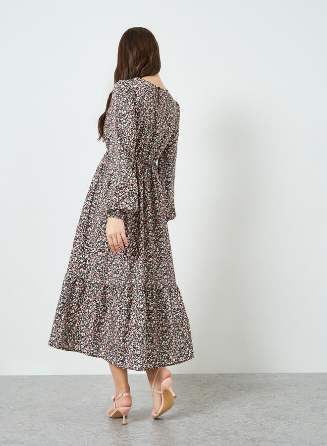 Take Two Women Floral Printed Balloon Sleeve Midi Dress - Image 5